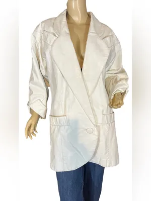 Wilson's Leather VINTAGE 1980'S WHITE LEATHER OVER-SIZED JACKET (S) thumbnail 2