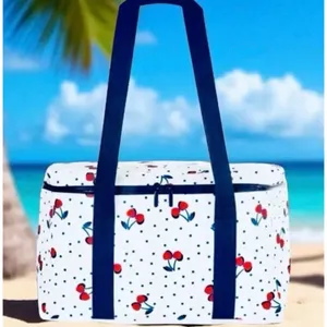 Kate Spade Cherry Dot Insulated Cooler Tote Lunch Bag White Navy Zip Top gift thumbnail 3