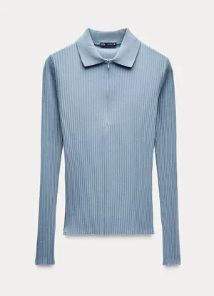 Meli Collared Half Zip Ribbed Top thumbnail 2