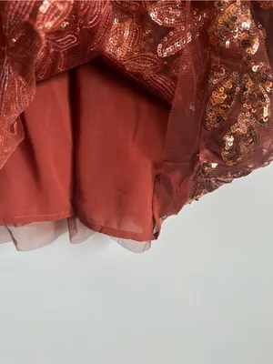Anthropologie Floral Sequin Rust Orange Ruffle Tie Blouse Womens Large thumbnail 7