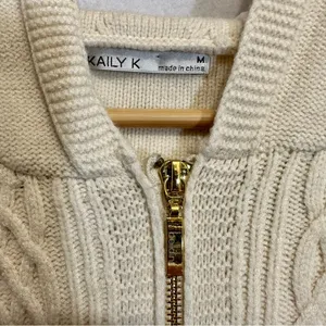 Women’s Cable Knit Jacket Hooded Sweater Zippered Size M thumbnail 4