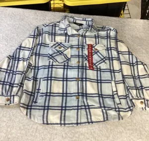 Members Mark Womens Shacket XL Blue White Plaid Fleece Button Front Shirt Jacket thumbnail 1