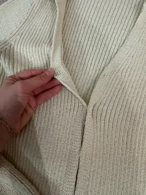 SHEIN Cream Ribbed V-Neck Button Front Sweater with Flared Cuffs thumbnail 2