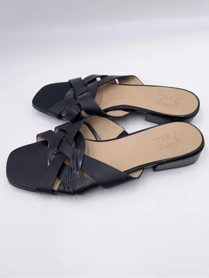 Naturalizer Womens Ashford Slide Sandal Size 10 Black Leather Square Toe Strappy thumbnail 5