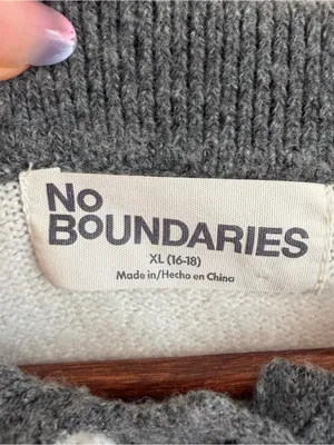 No Boundaries Striped Knit Polo Sweater Henley Grey White XL 16-18 Preppy thumbnail 5