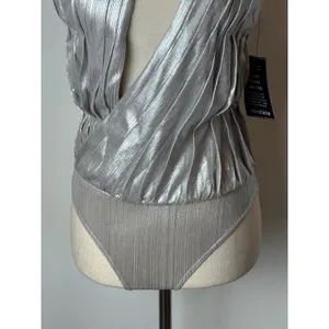 Retrofête Cassie Bodysuit Women XS Silver Metallic One Shoulder NWT‎ Party Club thumbnail 10