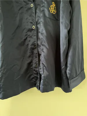 Lauren Ralph Lauren Navy Blue Satin Button Up Pajama Top Large Quiet Luxury thumbnail 4