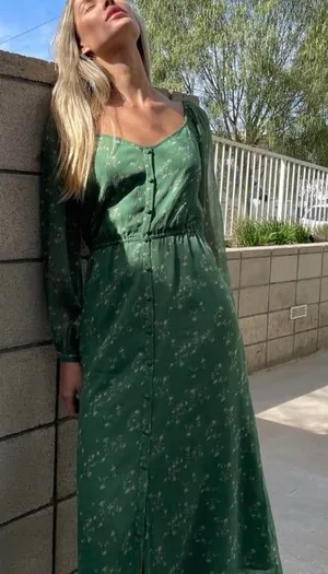 Reformation Oak + Fort Emerald Green Floral Button Front Long Sleeve Maxi Dress NWT M thumbnail 1