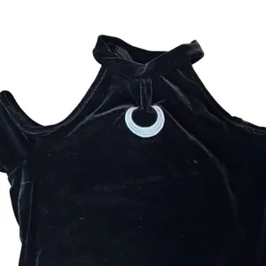 Romwe Black Velvet Crescent Moon Bell Sleeve Crop Top Goth Witchy Boho Medium thumbnail 3