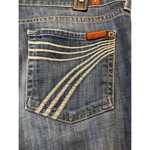 7 FAM Dojo White 7’s On Back Pockets Flare Dark Wash Jeans Size 29 thumbnail 7
