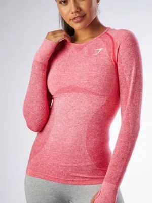 Gymshark Women’s Seamless Long Sleeve Top - Coral Pink thumbnail 1