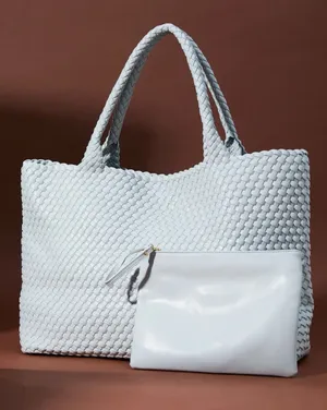 Altar'd State Ice Blue Large Woven Tote Bag thumbnail 1