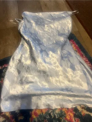 Lulus Close to Your Heart Dusty Blue Satin Jacquard Cowi Slip Dress Size L thumbnail 10