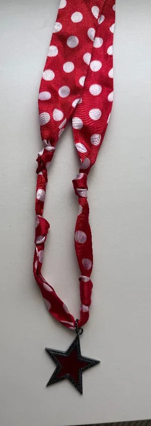 Red Scarf Necklace w/ Star Pendant thumbnail 1