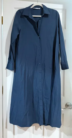 ZARA blue Shirt Dress Button-Up long M long sleeve thumbnail 1