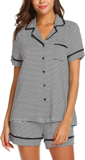Ekouaer Pajama Set Black and White Stripe thumbnail 1