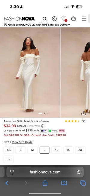 FashioNova Satin White Long Sleeve Dress thumbnail 3
