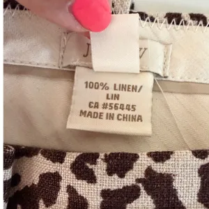 J.Crew Cafe Capri Pants Womens 10 Brown Leopard Print 100% Linen Tapered Cuffed‎ thumbnail 7