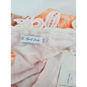All‎ About May Dress Womens 6 Orange Krestra One Shoulder Floral Lace Midi Slit thumbnail 3