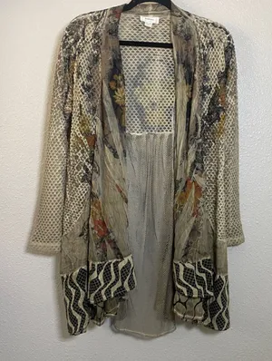 Kamana Earthy Artsy Fairy Grunge Avant Garde‎ Boho Lagenlook Patchwork Duster L thumbnail 1