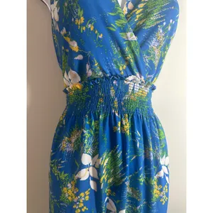 Halogen Blue Floral Smocked Waist Maxi Dress Medium Sleeveless V-Neck‎ NWOT thumbnail 3