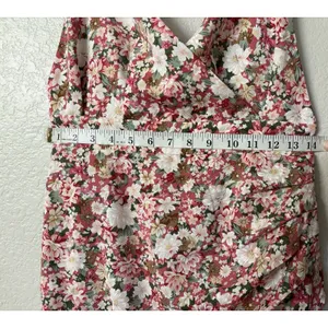 Pink Floral Ruched Mini Sundress Strappy Backless Sweetheart Romantic Sz Medium thumbnail 10