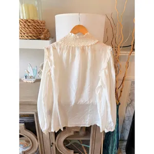 Raquel Allegra Shirred Collar Blouse Womens Off White Size 1 thumbnail 2