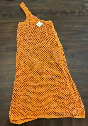 Free People FP Beach Catch Me Fauxchet Midi Dress Swimsuit Cover Up XS Orange thumbnail 1