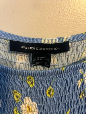 French Connection Blue Floral Smocked Mini Dress Short Sleeve thumbnail 5