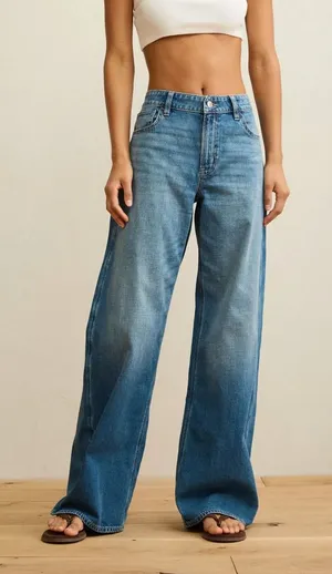 American Eagle Stretch Super High Rise Baggy Wide Leg Jeans Medium Wash Size 18S thumbnail 1
