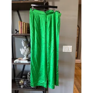 SEROYA Zarri Silk Wide Leg Pant Kelly Green Womens Size Small thumbnail 6