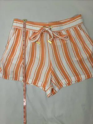 Michael Kors Orange & White Striped Drawstring Dress Shorts Woman’s Size Large thumbnail 5