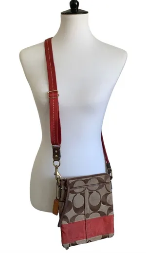 Coach CC Signature Brown Orange Crossbody Purse 10129 thumbnail 1