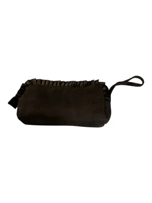 NWT Femme Couture Black Velvet Ruffle Cosmetic Bag Wristlet Pouch thumbnail 2
