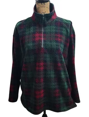 Mountain Lake Fleece Pullover Plaid Quarter Zip Cozy Comfy Top‎ M thumbnail 1