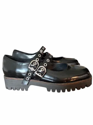 Intentionally Blank Black Patent Leather Studded Double-Strap Mary Jane Shoe 9 thumbnail 3