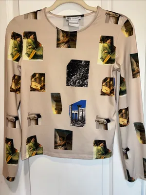 Zara…Apotheosis Of Homer 1827….Tan L/S Top With Pictures Of Homer Size Medium thumbnail 1