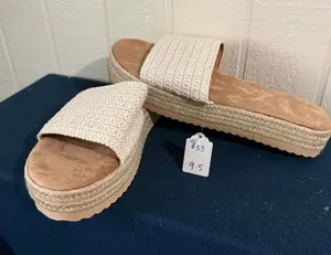 Handmade Crochet Platform Espadrille Slides Off-White Woven Sandals Size 9.5 thumbnail 1