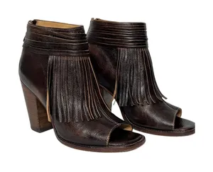 Bed Stu Onset Olivia Fringe Peep Toe Bootie Brown Leather Shoe Size 9.5 thumbnail 1