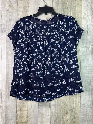 Lauren Conrad Medium Navy Blue Floral Print Short Cap Sleeves Lace Inset thumbnail 2