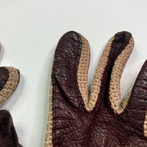 Aigner Vintage Driving Gloves Brown Leather Crochet Made in Italy Size 6.5 /XS/S thumbnail 4