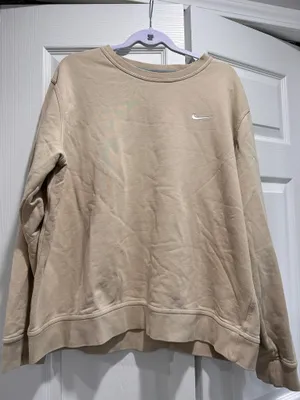 Nike Club Fleece Crewneck Sweatshirt Tan Beige Pullover Embroidered Swoosh XXL thumbnail 1