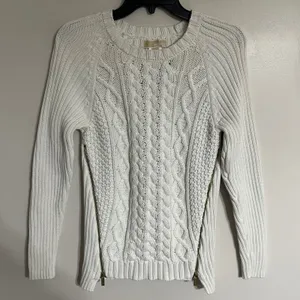 Michael Michael Kors White Cable‎ Knit Side Zip Sweater Womens Medium thumbnail 1