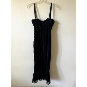 Oh Polly Cherelle Embelished Peekaboo Fluted Hem Midmax Dress Size 6 Black thumbnail 10