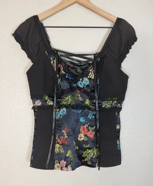 Tripp NYC Vintage Y2K Hot Topic Oriental Geisha Satin Brocade Corset Goth Medium thumbnail 1