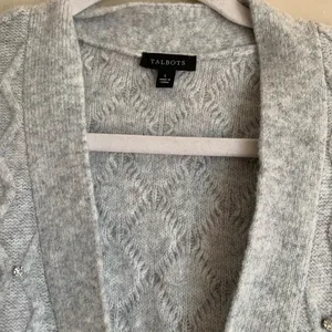 Talbots Light Gray Beaded Cable-Knit Cardigan Wool Mix Sweater Women Size Large thumbnail 3