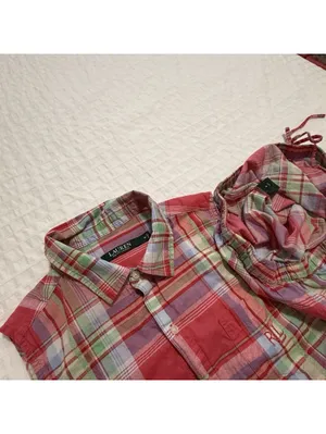 Lauren Ralph Lauren Plaid Multi Color Pajama Button Up Shirt & Shorts Set Medium thumbnail 12