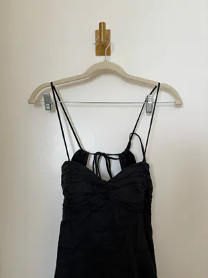 ZARA Black Cotton Midi Dress with Leg Slit thumbnail 2