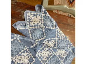 Kindred Boho Embroidered Eyelet Lace Bell Sleeve Top Blue Scalloped Hem Size M thumbnail 3