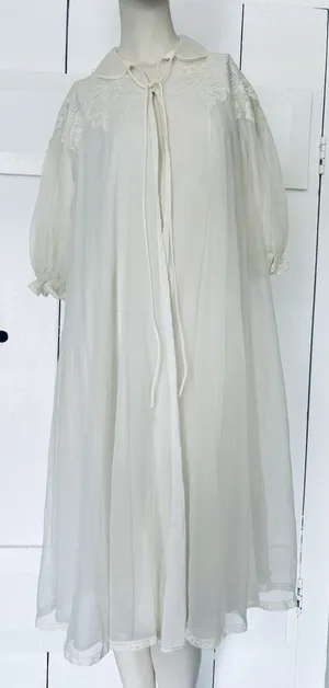 Vintage Gotham Gold Stripes‎ Ivory Lace Lingerie Robe Chiffon Puffy Sleeves thumbnail 1